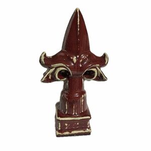 Vintage Fleur De Lis Red Distressed Style Pottery Figurine